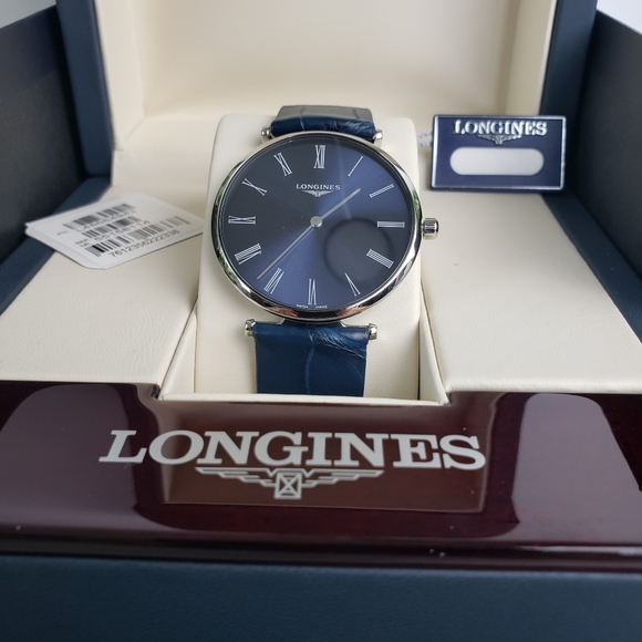 Longines La Grande Unisex Classique Watch L4.866.4 Navy Croc Silver Hardware - Picture 1 of 14